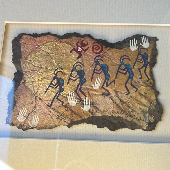 Ginny Hogan Petroglyps Art Framed and signed. Kokopelli On the Moonlight - Picture 2 of 5